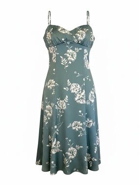 Bohme Sleeveless Slip Dress Y2K Style Floral Sweetheart Midi Dress Teal Green L